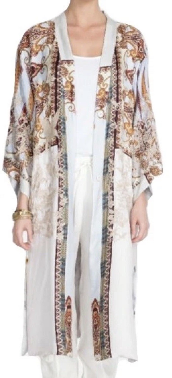 Johnny Was Embroidered Reversible Silk RAMA Kimono Large Org. $860 Stunning!