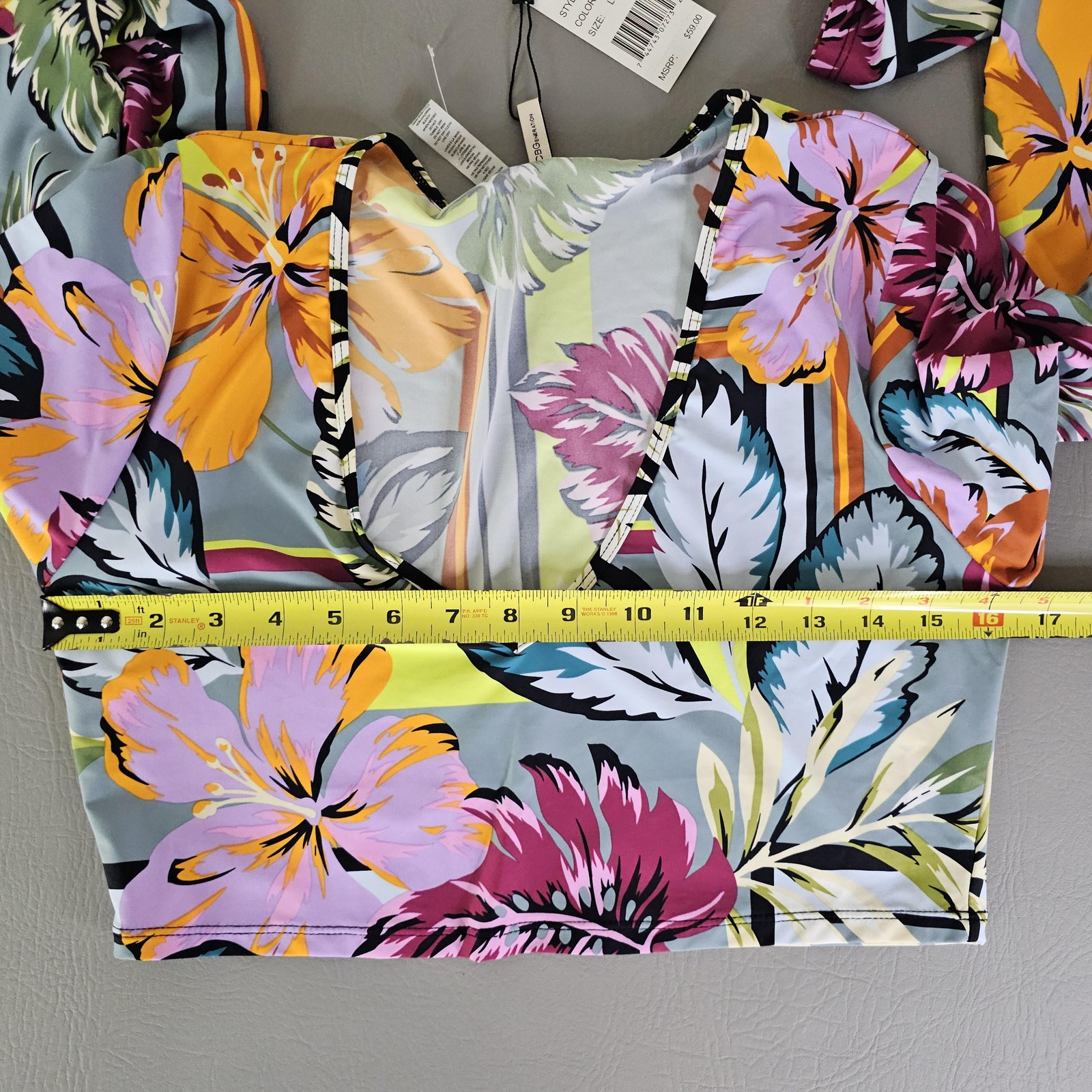 BCBGeneration Blouse Womens L Multicolor Floral V Neck Long Sleeve Crop Top Swim