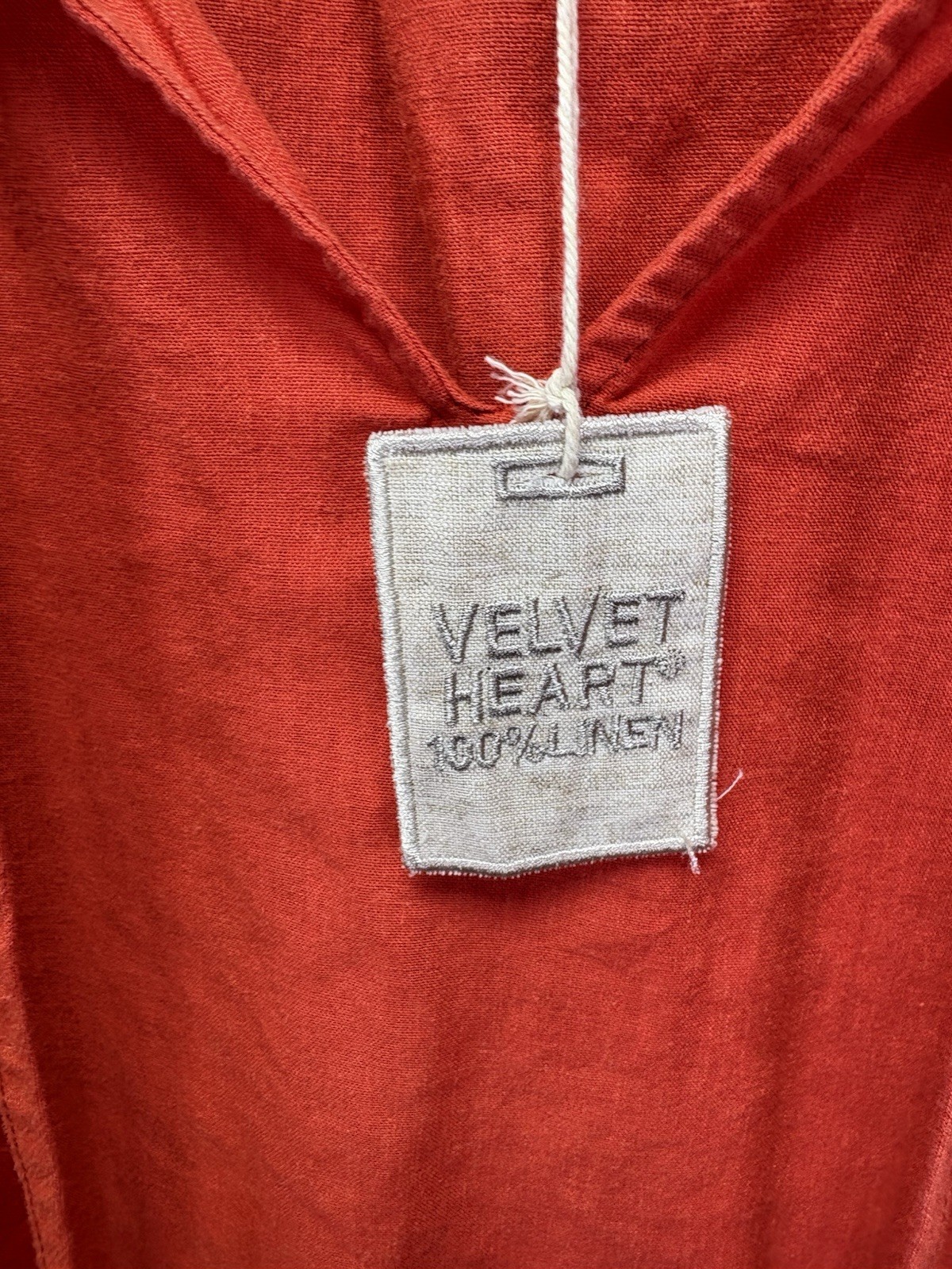Velvet Heart Womens M 100% Linen Peasant Blouse Orange Balloon Sleeve Boho NEW