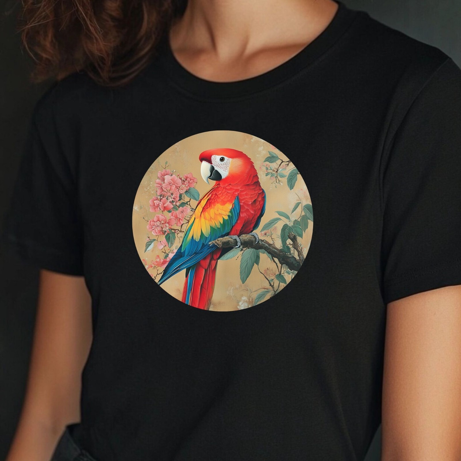 Women’s Parrot Portrait Motif Cotton T-Shirt Size XS to 3XL