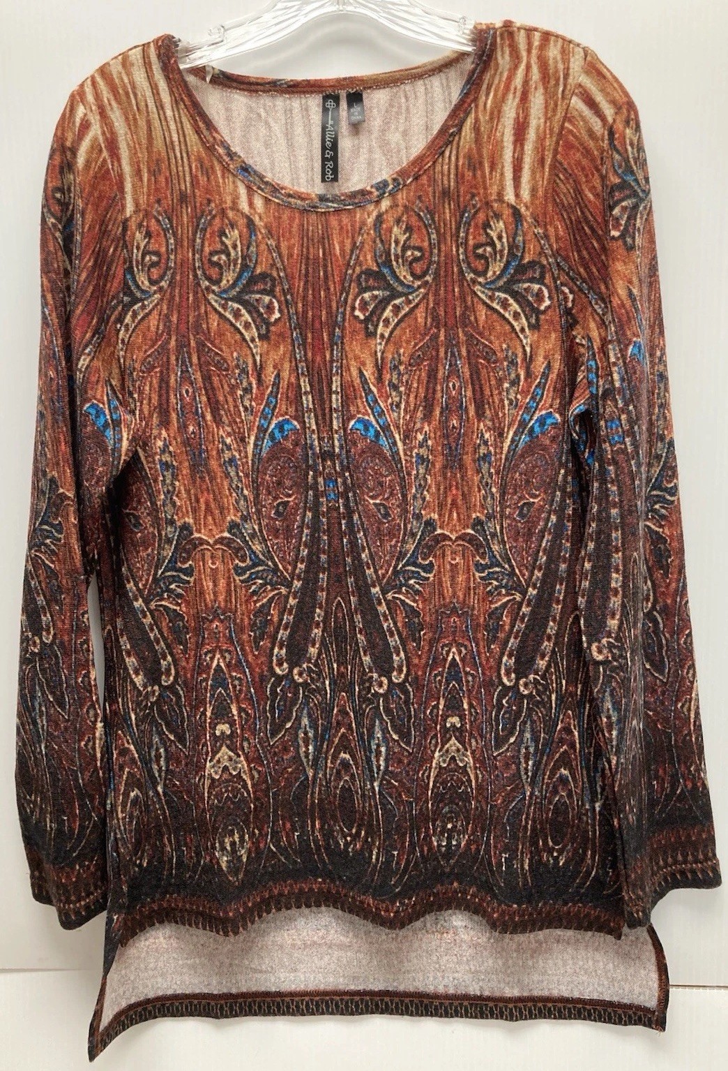 Allie & Rob Women’s Soft Top Tunic Long Sleeve Size Large Paisley Fall Colors