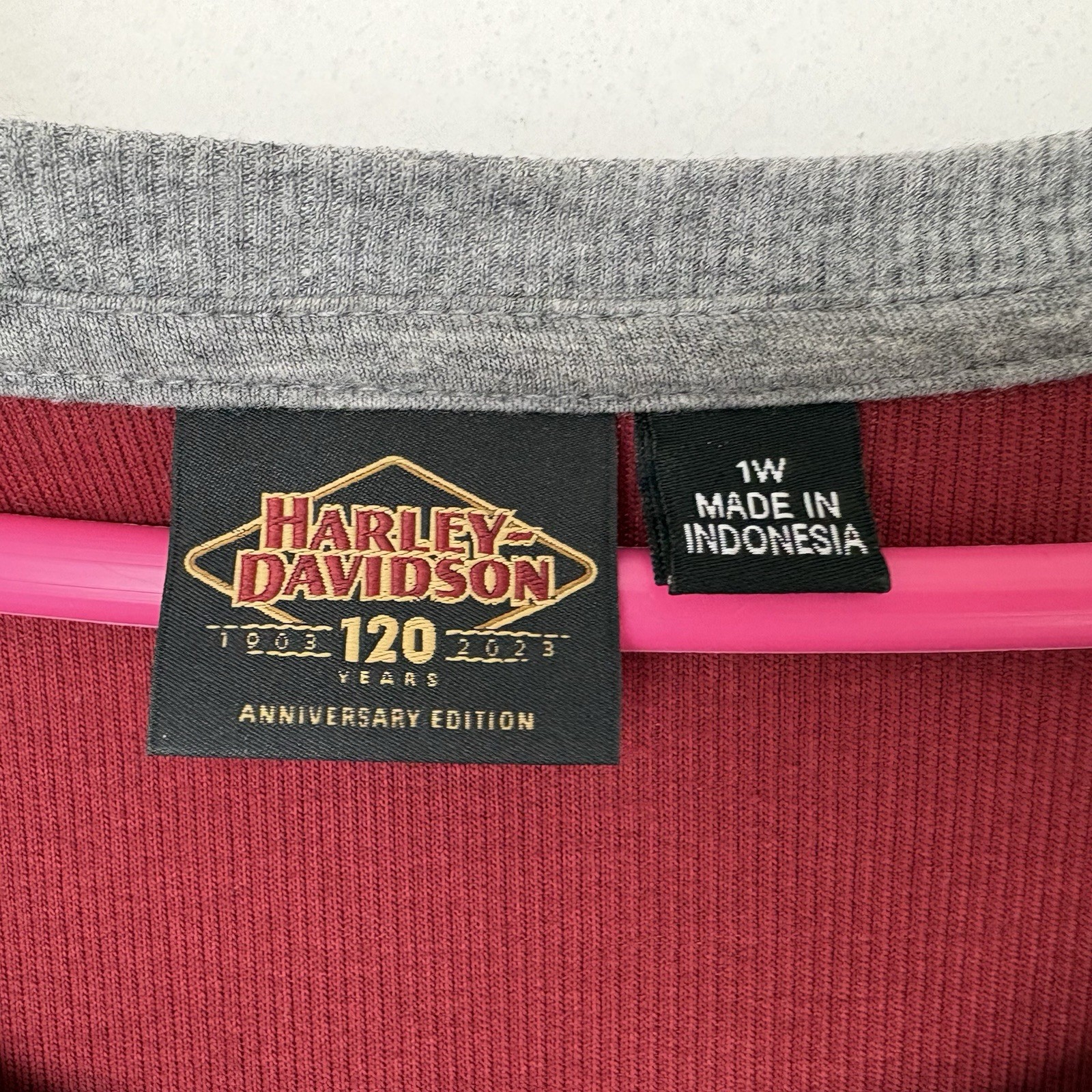 Harley Davidson 120th Year Anniversary Shirt Red Gray 3/4 Sleeve Women’s Size 1X