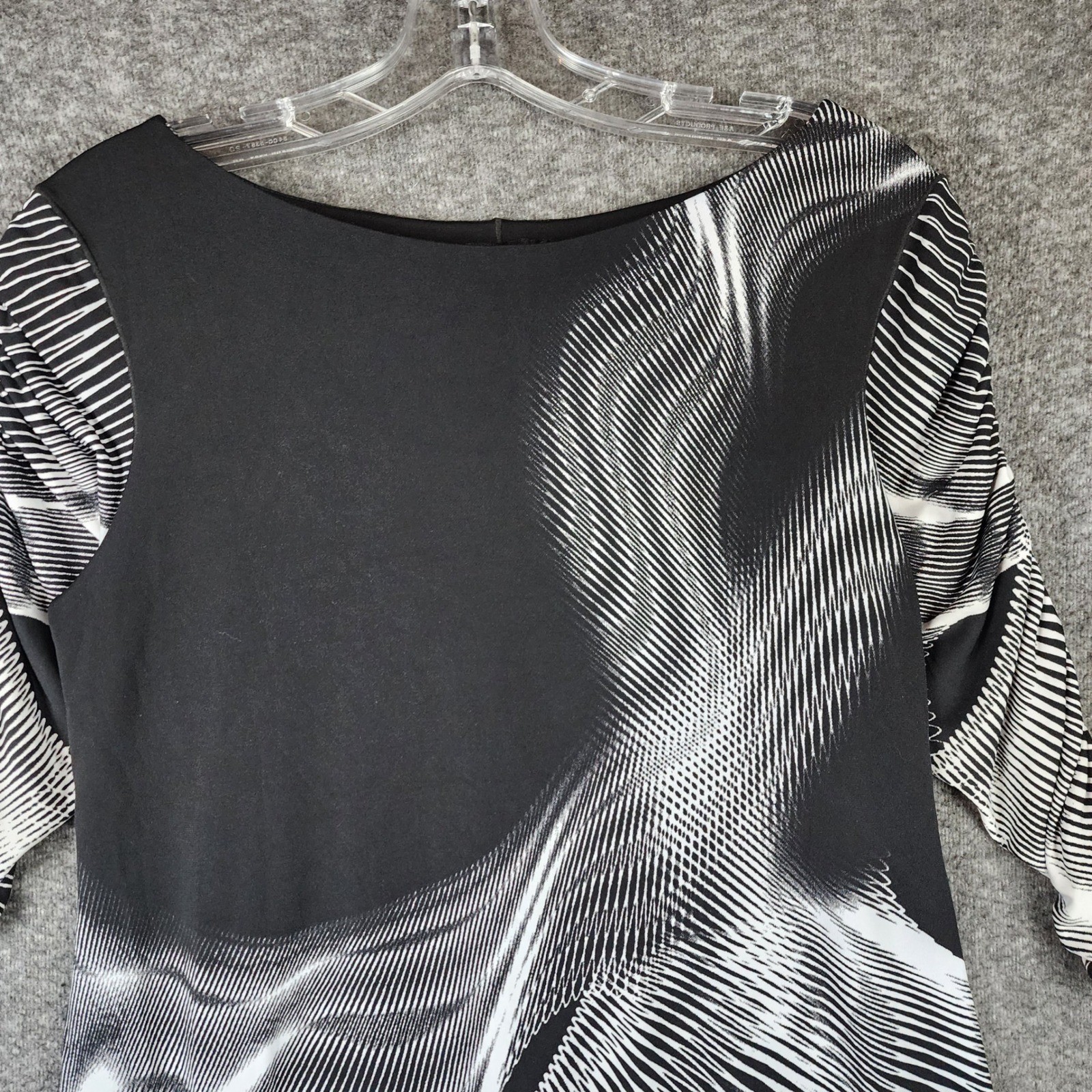 Eva Varro Tunic Top Womens Medium Black White Abstract Ruched 3/4 Sleeve C92HW