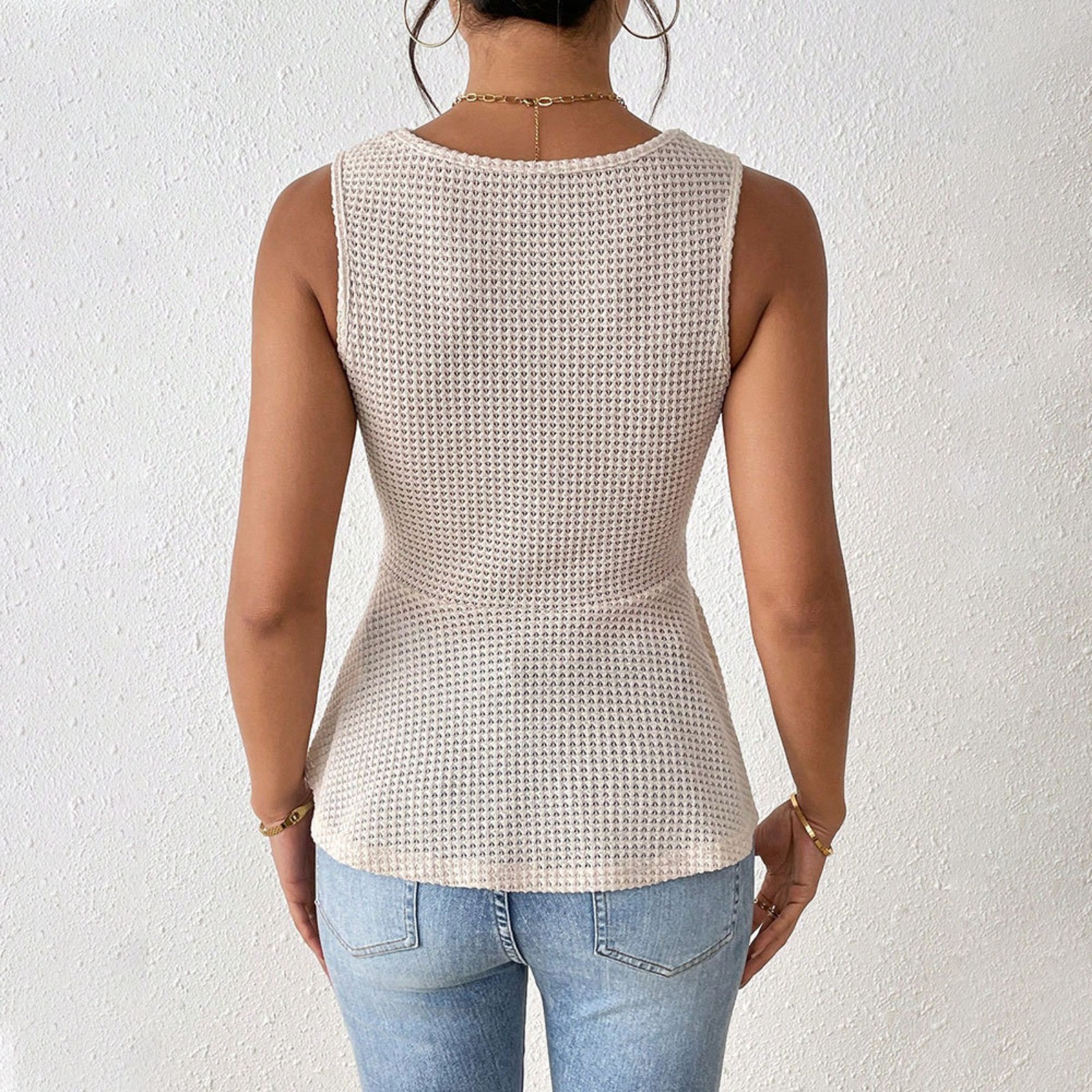 Women’s V Neck Sleeveless Twist Front Peplum Top Casual