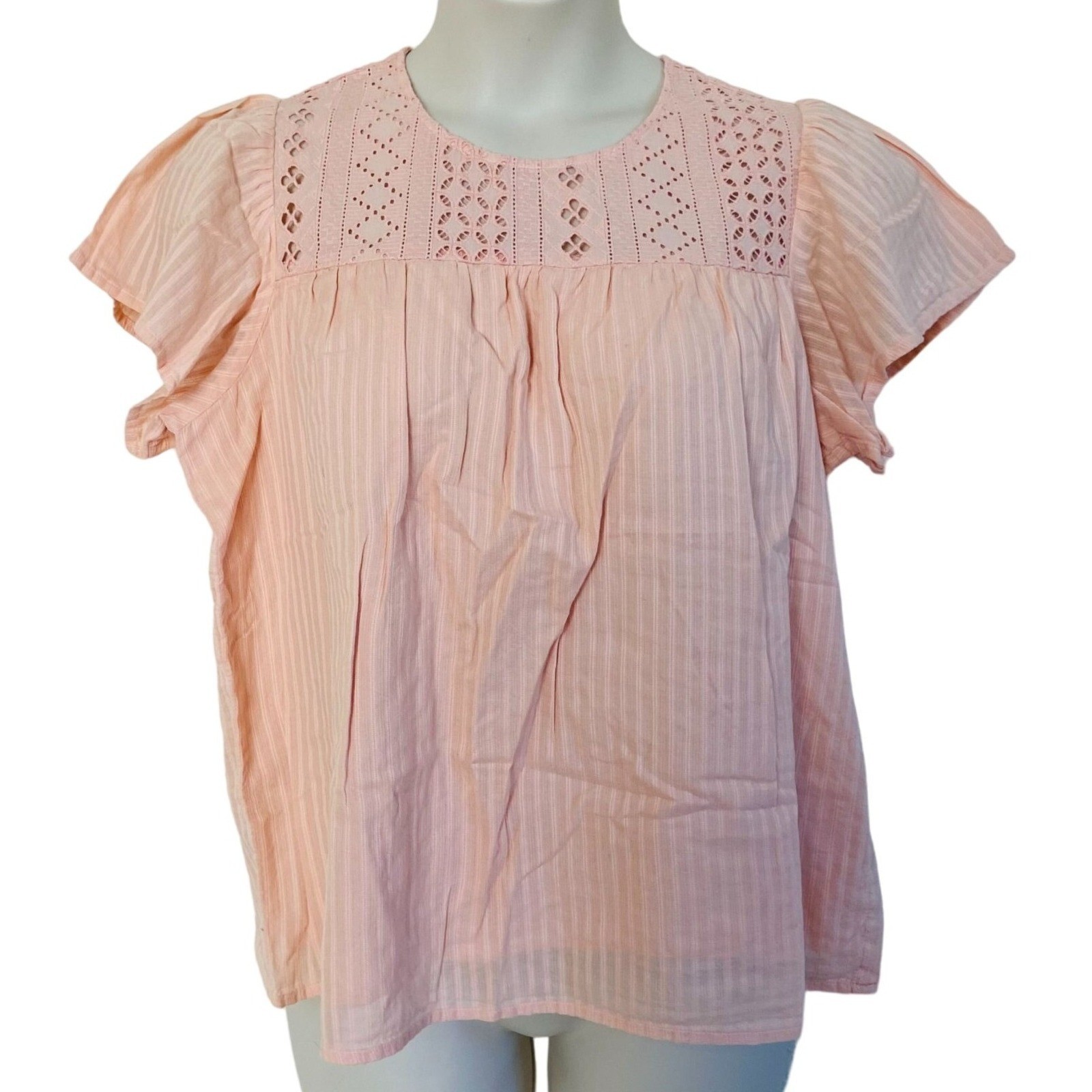 ELLA MOSS Lace Top Blouse Size Large Anthropologie Peach
