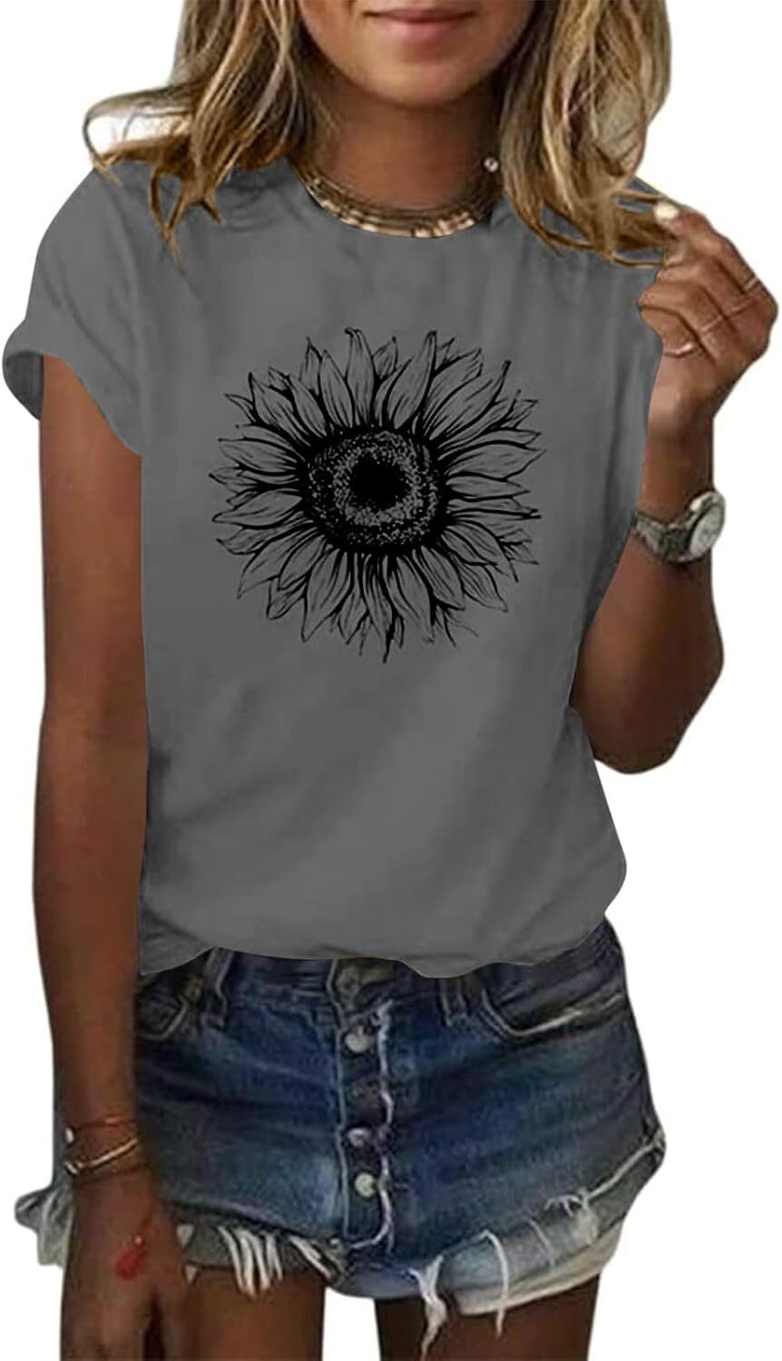 Sunflower Graphic T Shirt Women Summer Casual Loose Fit Short Sleeve Top