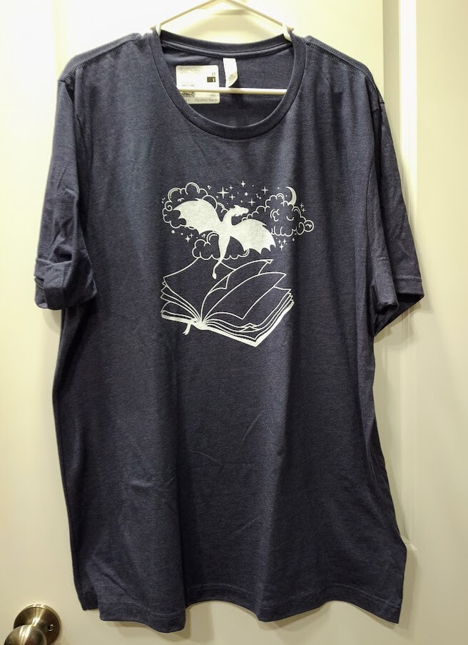 Books & Dragon Gray T-Shirt 2XL MADE IN USA Chest 25 Length 27 in Cotton/Poly