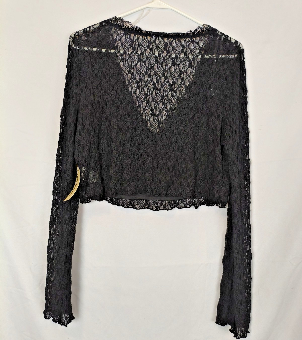 Black Floral Lace Crop Top Long Flare Sleeve Milkmaid Jrs 20 Goth Witchy Emo