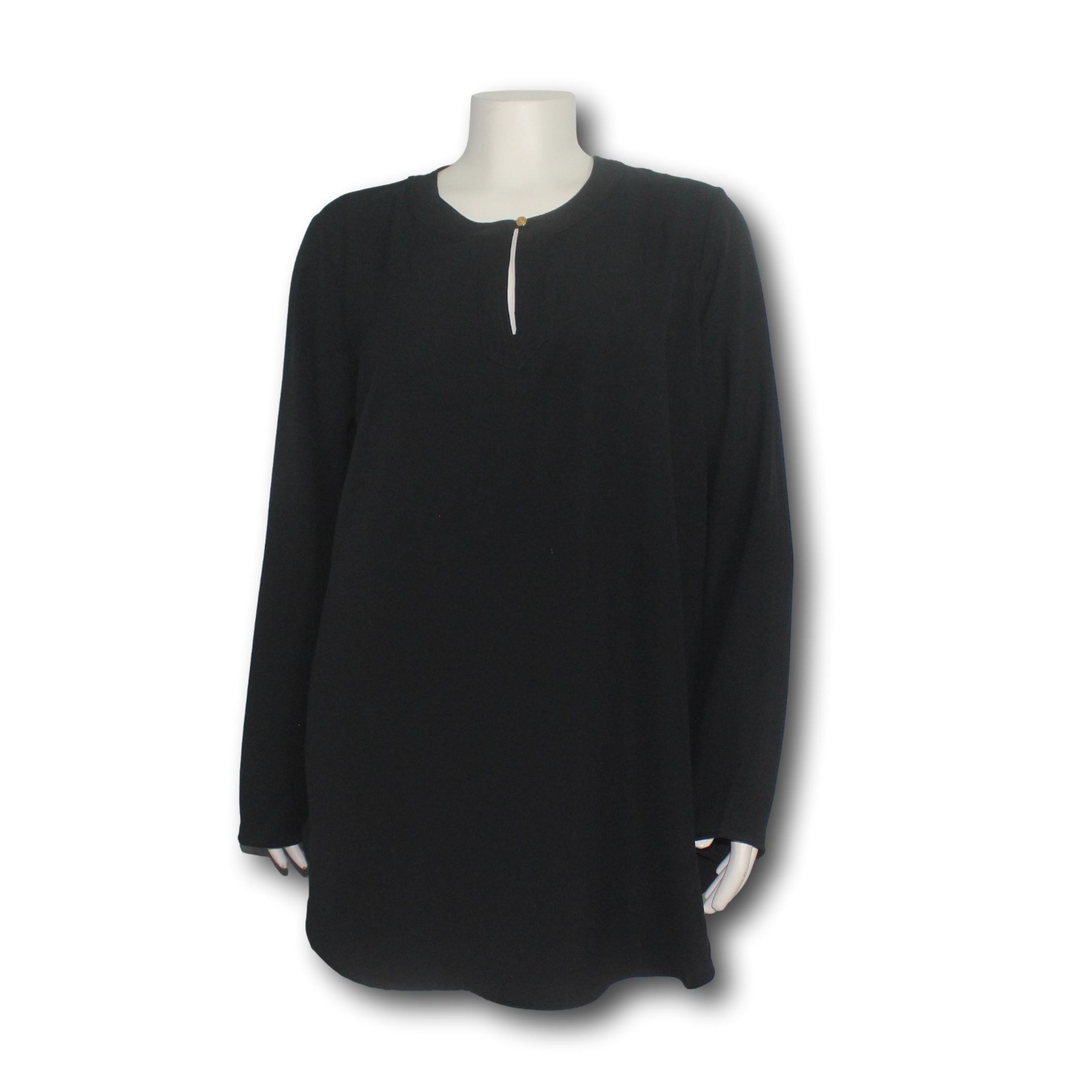 RALPH LAUREN (XXL/TTG) Womens Long Sleeve Tunic Key Hole Neck Black Black Label
