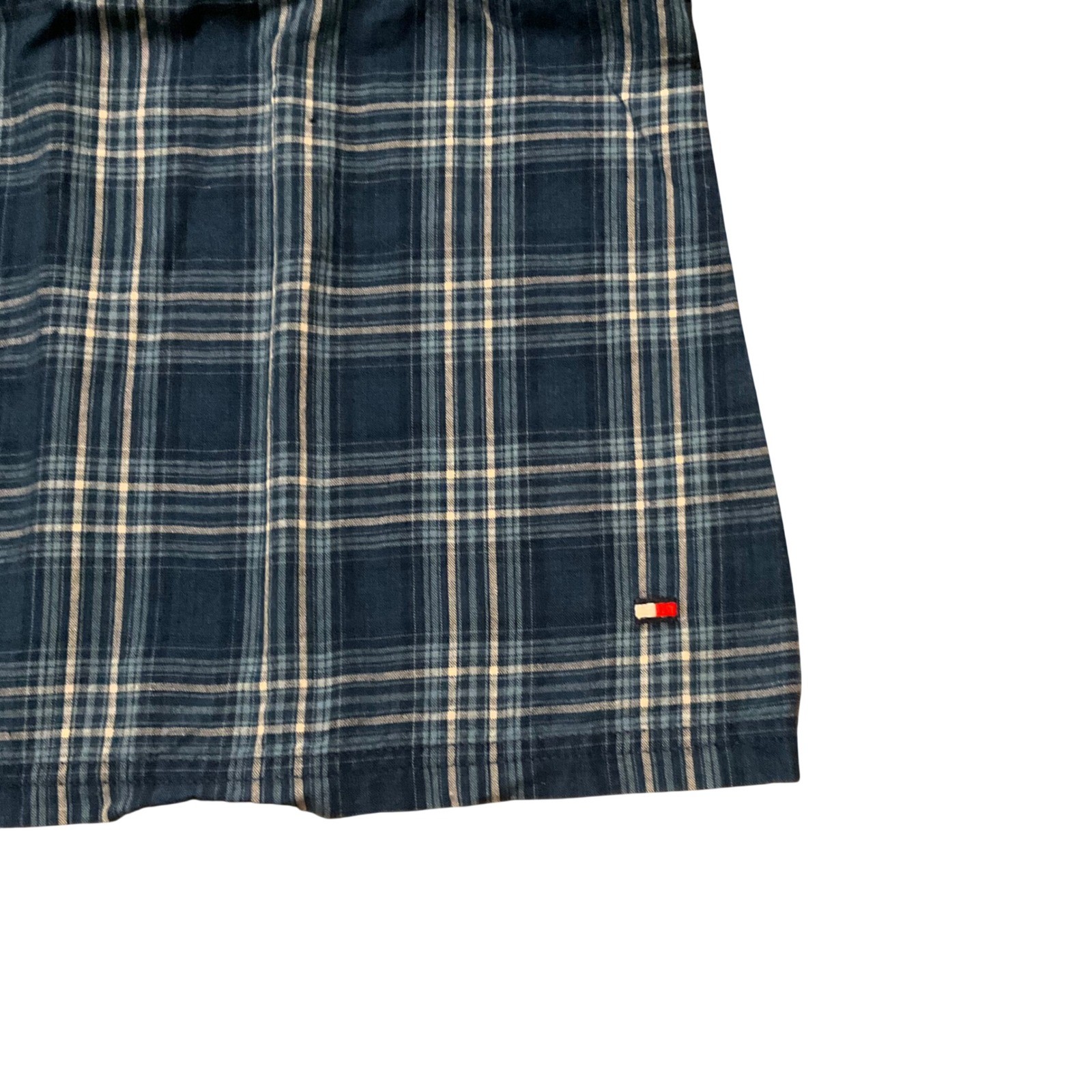 Vintage Y2K Tommy Hilfiger Plaid Top Womens Large Blue Empire Waist Tie Front