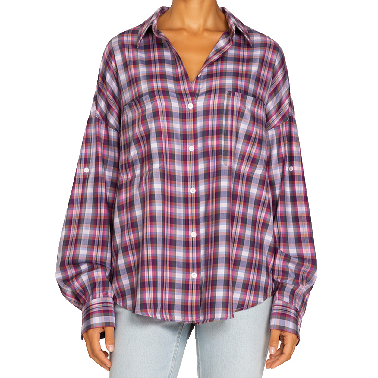 Denim Supply RL Womens XS Plaid Button Down Shirt Oversized Cotton Preppy Top