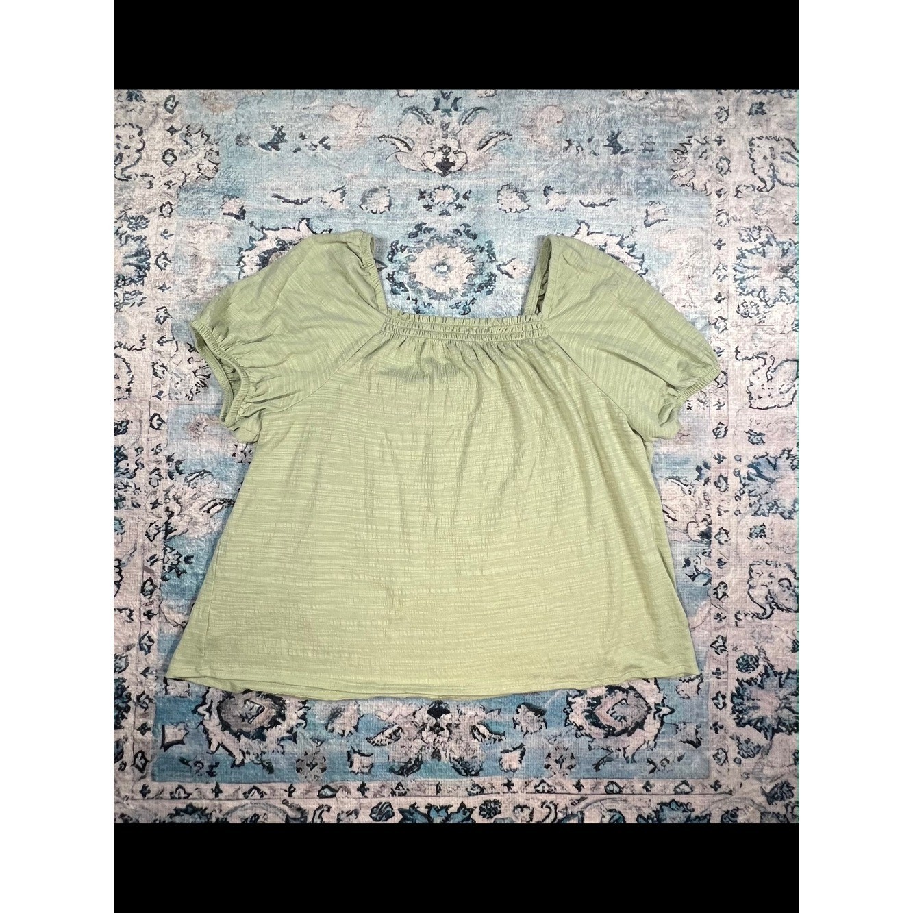 Wonderly Light Green Square-Neck Flutter Sleeve Top