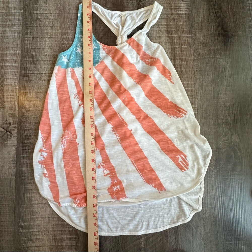 Roper Tank Top Women’s Large White with American Flag Design & Braided Rope Tie
