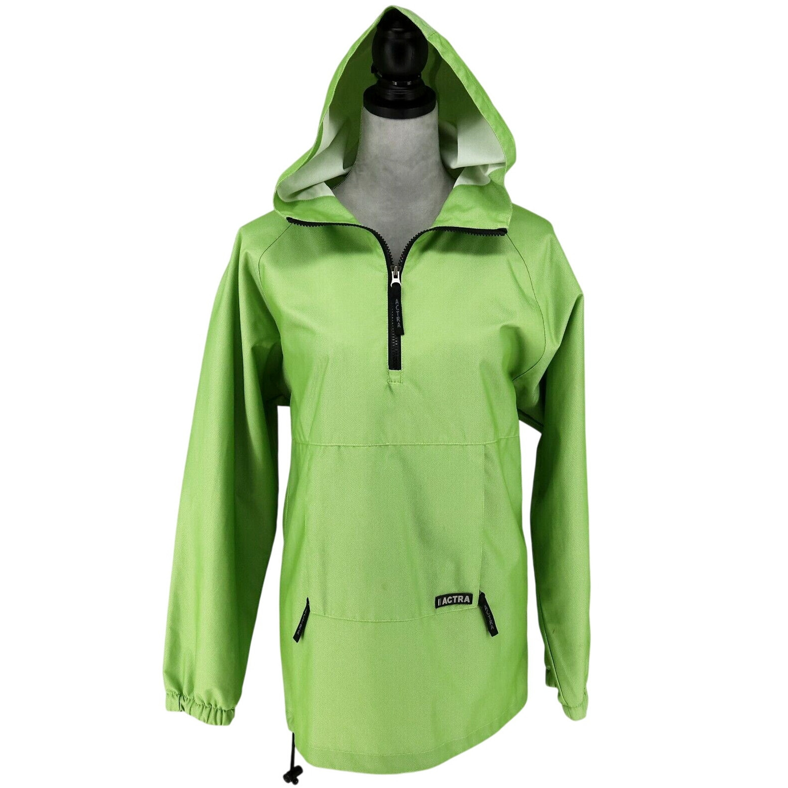 Actra Top Womens Medium Green Pullover Anorak Nylon Hoodie Jacket Quarter Zip