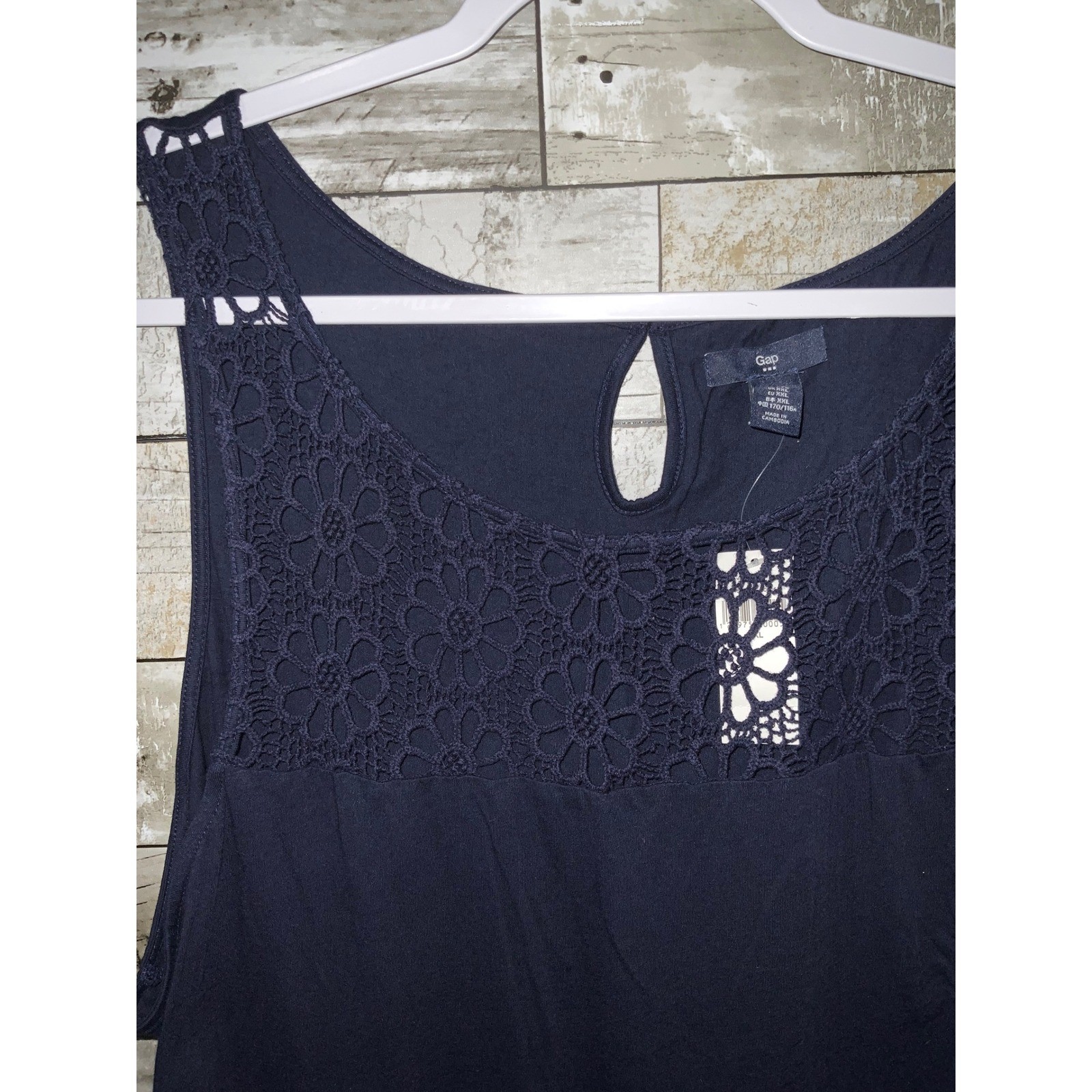 Gap Womens Dark Blue Sleeveless Floral Crochet Top Tank Top Shirt Size XXL