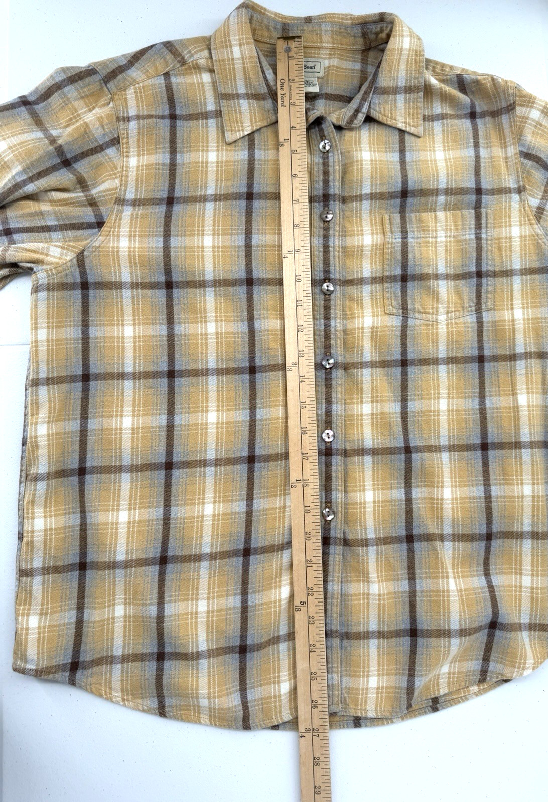 LL Bean Plaid L/S Button Up Flannel Shirt Women’s Large Yellow Outdoors Hiking