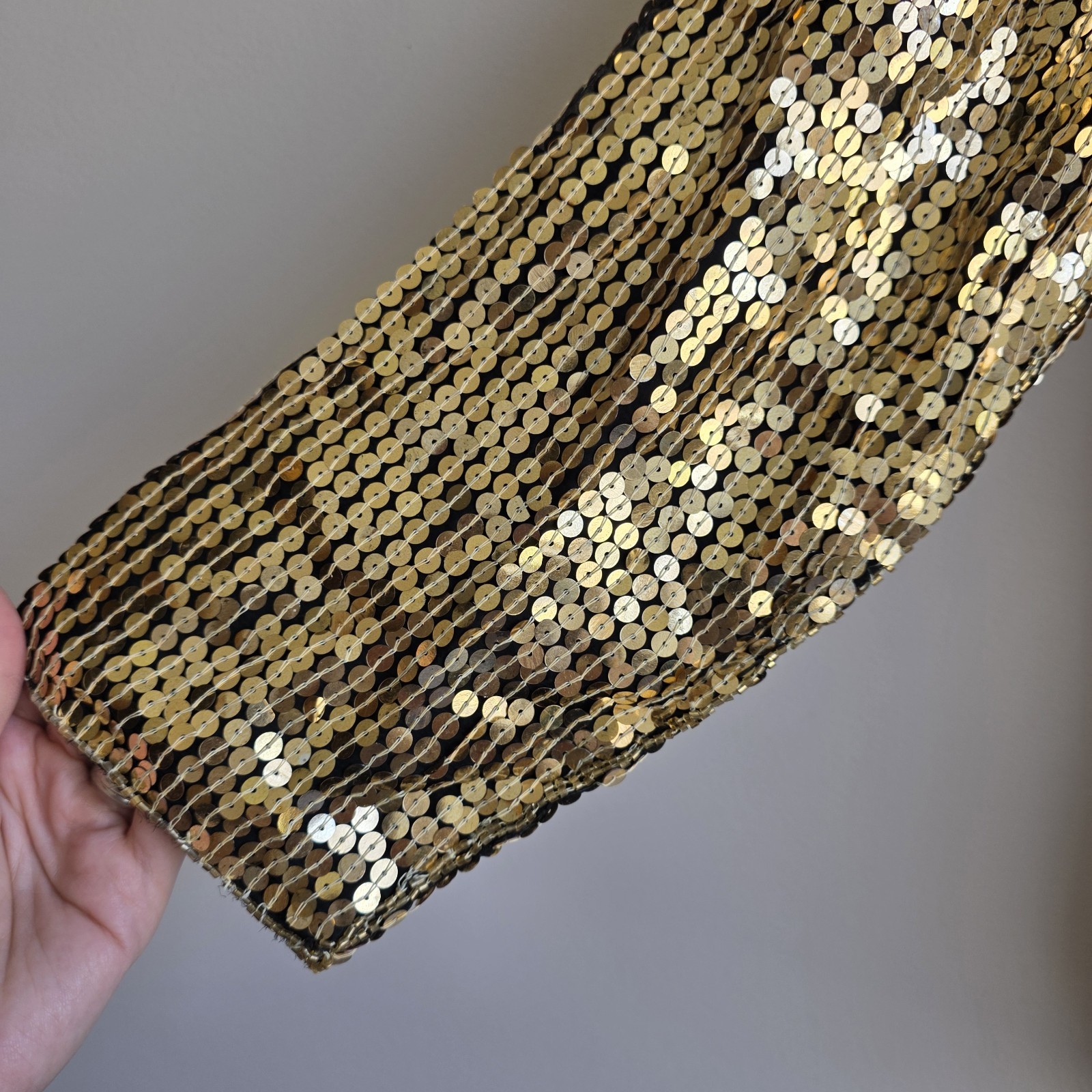 VTG Jean For Joseph Le Bon Top Womens Small Gold Black 100% Silk Sequin Mob Wife