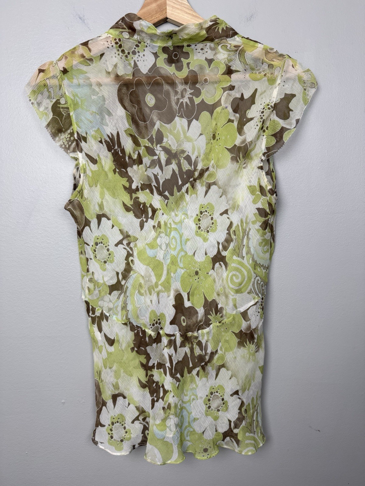 Y2K Express Design Studio 100% Silk Top Babydoll Floral Sheer Fairy 90s 2000s 12