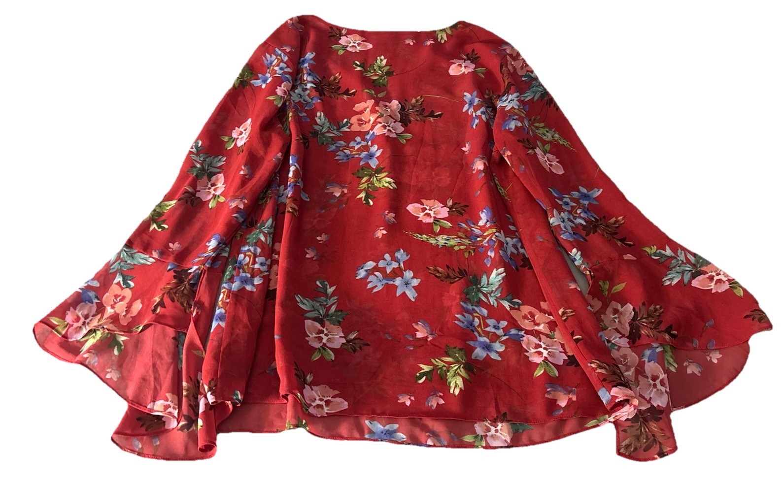 Cabi Devoted Red Floral Lined Blouse #3590 Size Medium Business Casual