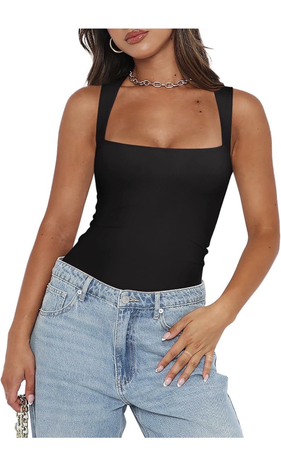 REORIA Butsmooth® Women’s Sexy Sleeveless Square Neck Double Lined Small Black