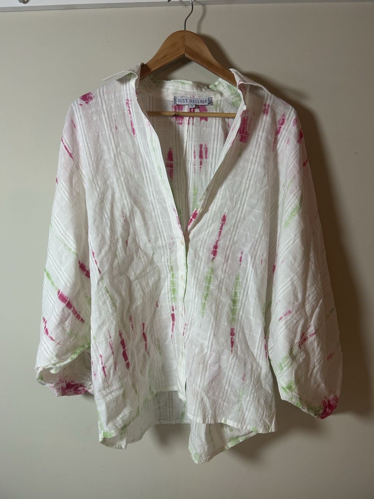 Just Bellina Women’s Cotton Tie-dye Button Front Flowing Blouse, Sz S