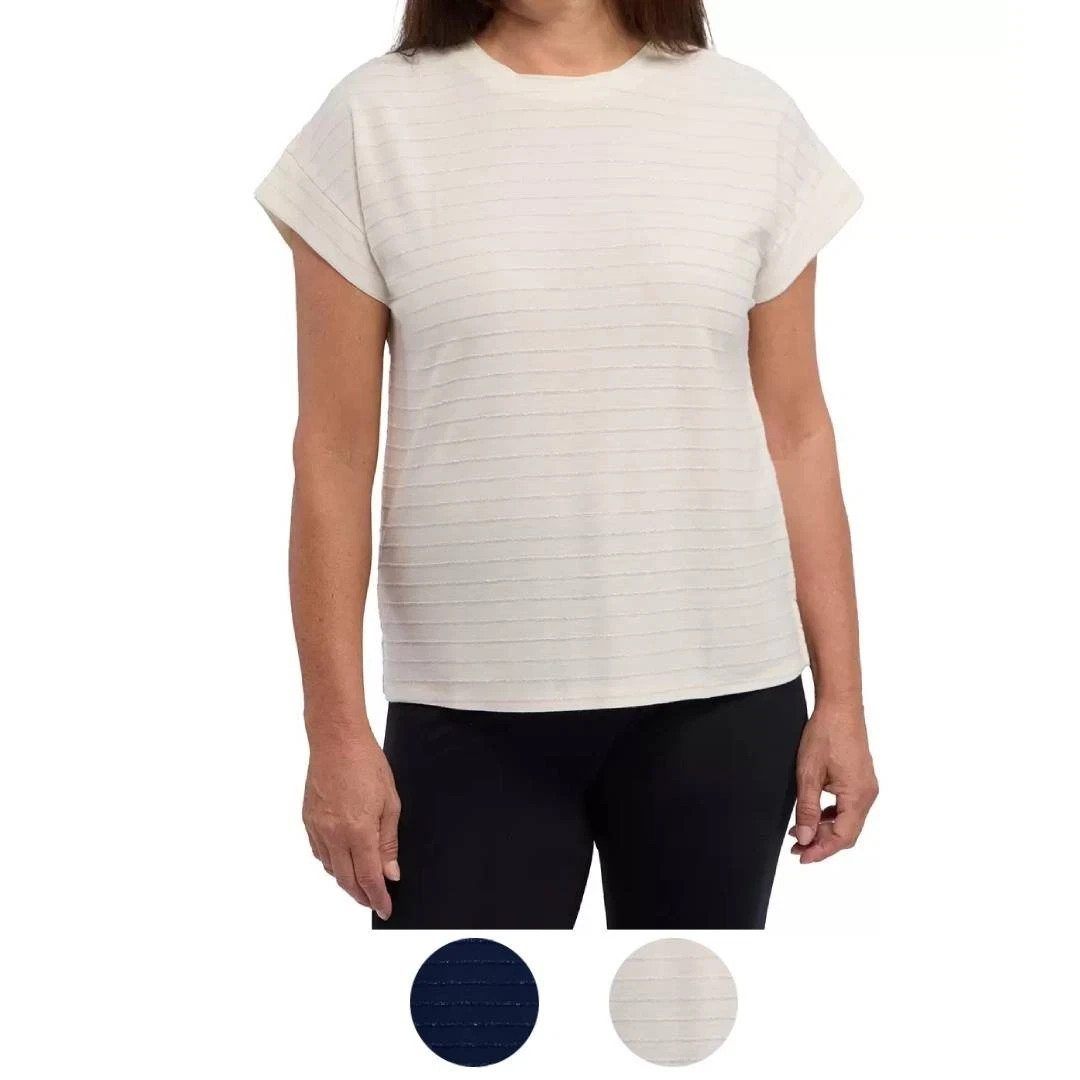 Ellen Tracy Women’s Glitter Stripe Blouse Cream Large New