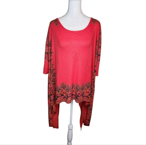 Free People Pick Me Up Flowy Top with Vintage Border Print in Pimento Red Size M