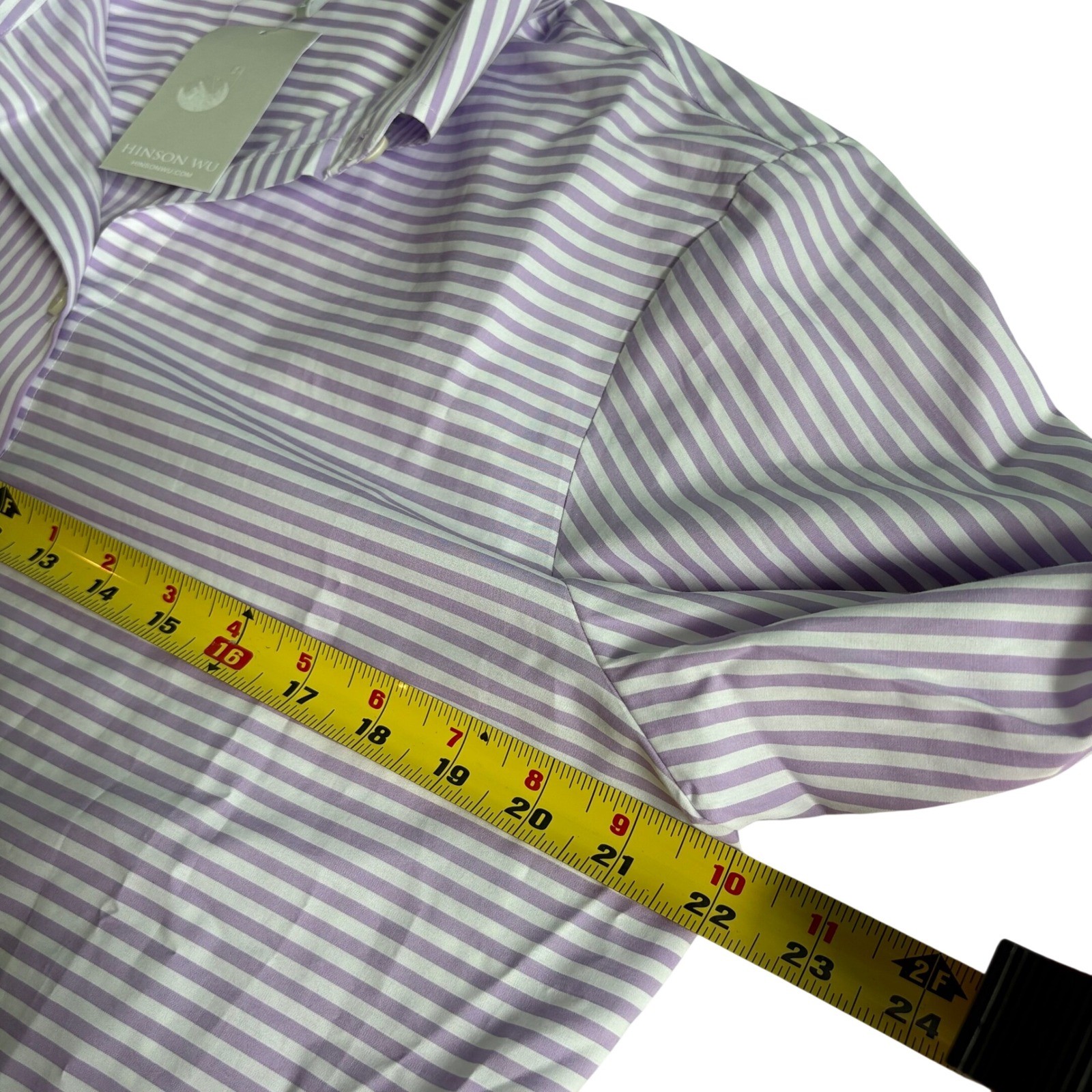 Hinson Wu Margot Shirt Lavender & White Striped Gingham Cotton 3/4 Sleeve 14 NEW