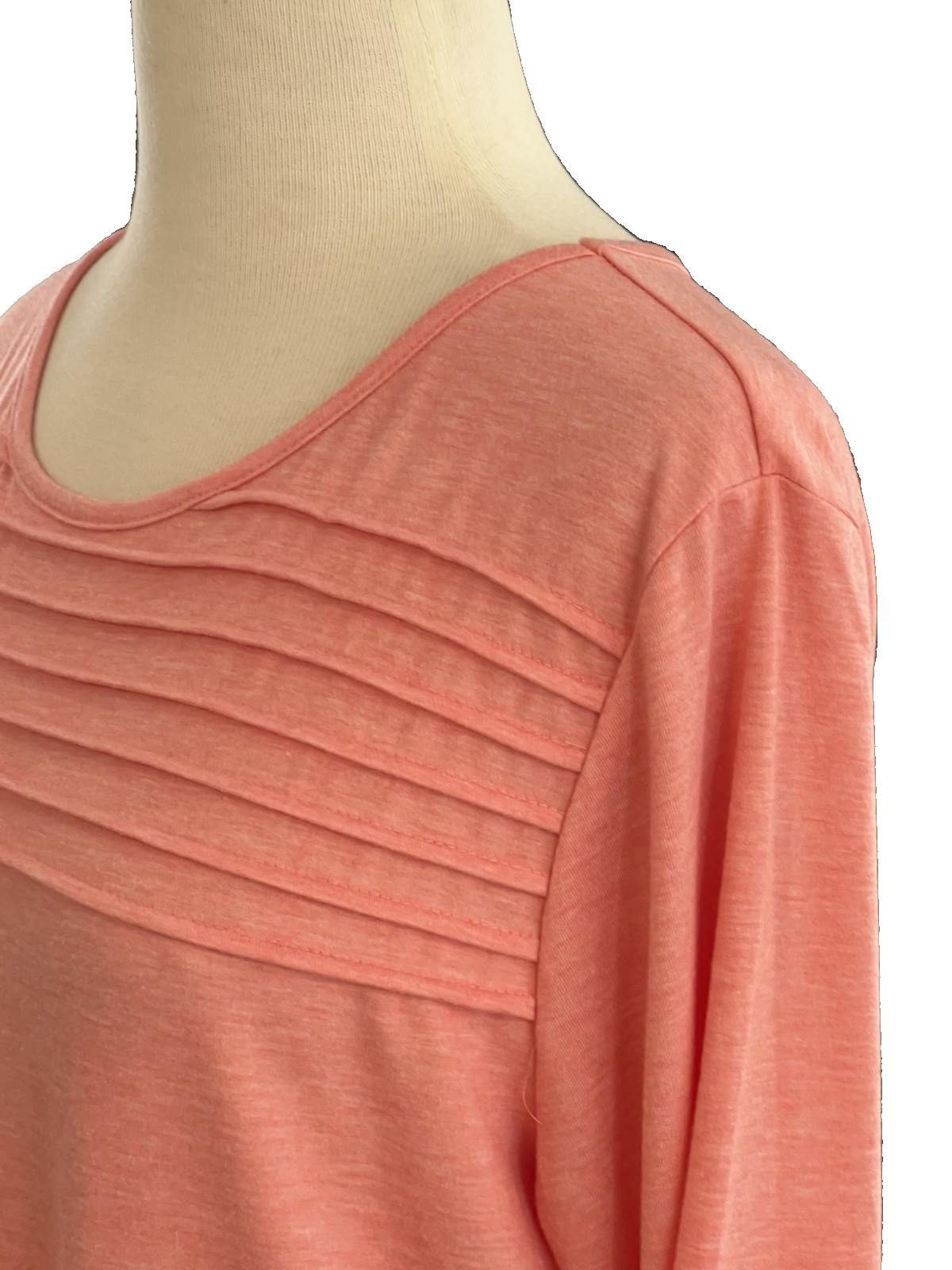 OFEEFAN Womens Coral Pink 3/4 Sleeve Ribbed Chest Pullover Tunic Top Medium