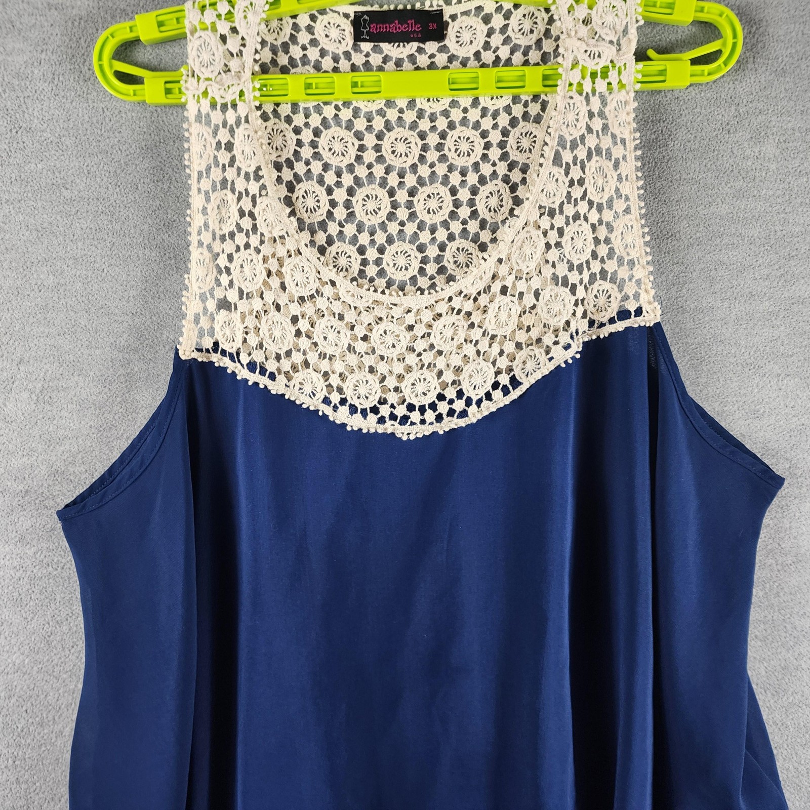 Annabelle Blouse Womens 3XL Blue Crochet Lace Scoop Neck Sleeveless Tunic Top