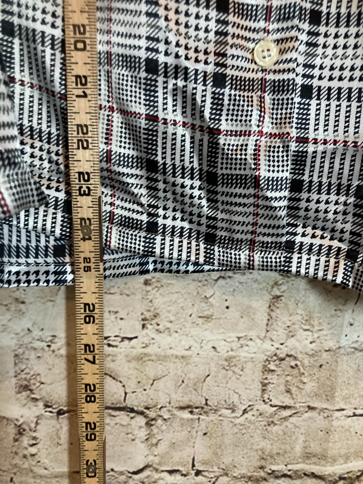 Koret Top Women 14 Black White & Red Houndstooth Satin Button Up Tie Neck Office