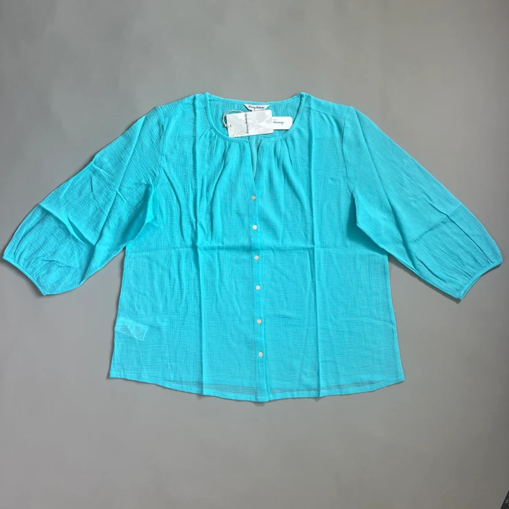 TOMMY BAHAMA Women’s Lana Bay Gauze Top 3/4 Sleeve Blue Radiance Size M (New)