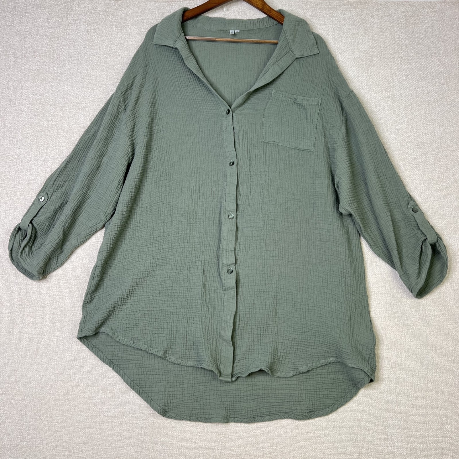 Tahiti 100% Cotton Tunic Green Tea Boho Lagenlook Coastal Top Women’s Size 1X