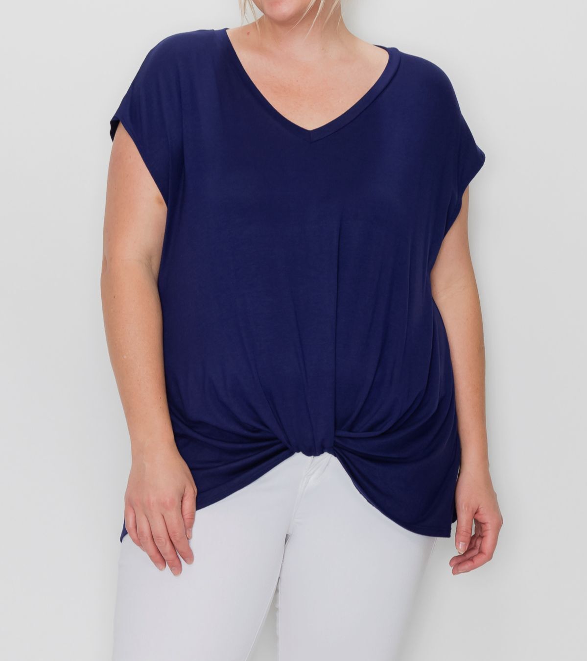 Coin 1804 Women’s Blue Twisted Front Short Sleeve V-Neck Top Plus Size 3X