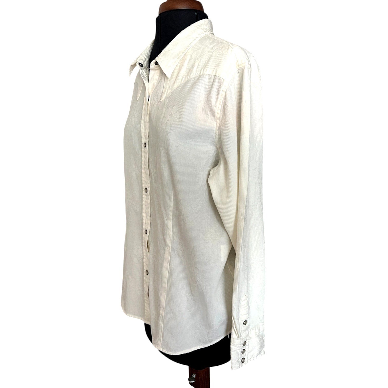 Stetson XL Cream Floral Embossed 100% Cotton Western Pearl Snap Shirt