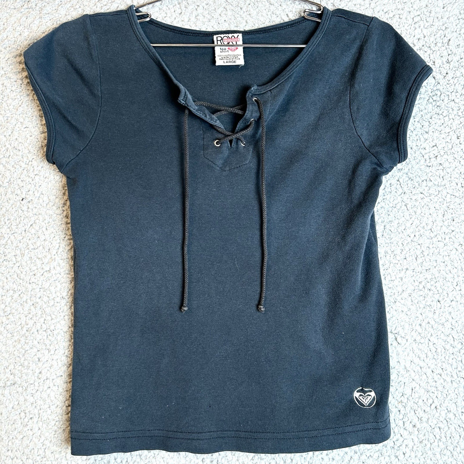Vintage Roxy by Quiksilver Y2K Blue Knit T Shirt Top Size Large