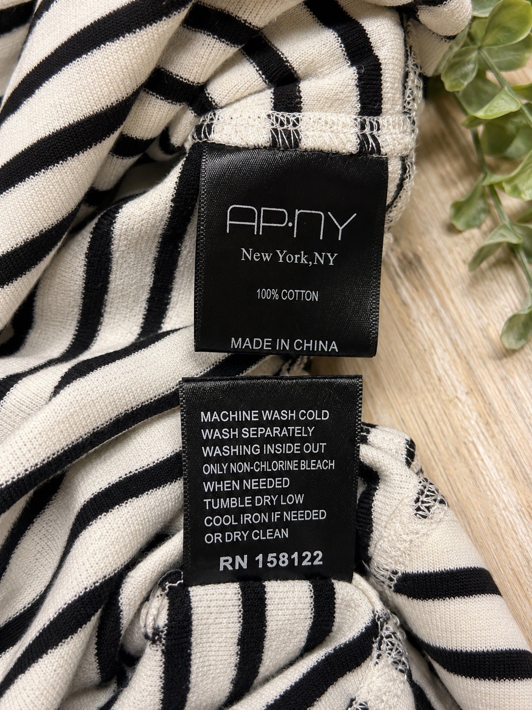 APNY Black/White Striped Collared Long Sleeve Button Knit Cotton Top Size S