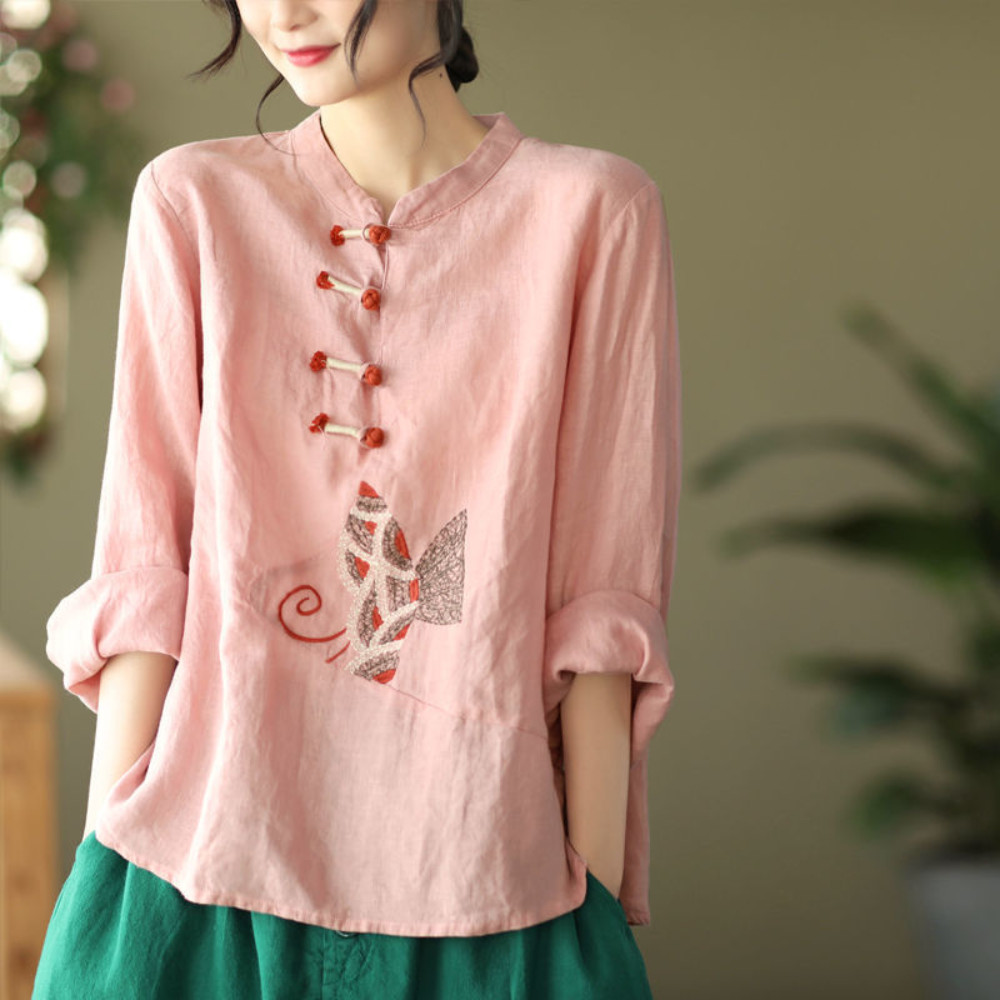 Ethnic Women Embroidery Cotton Linen T-shirts Casual Tops Blouse Retro Chinese