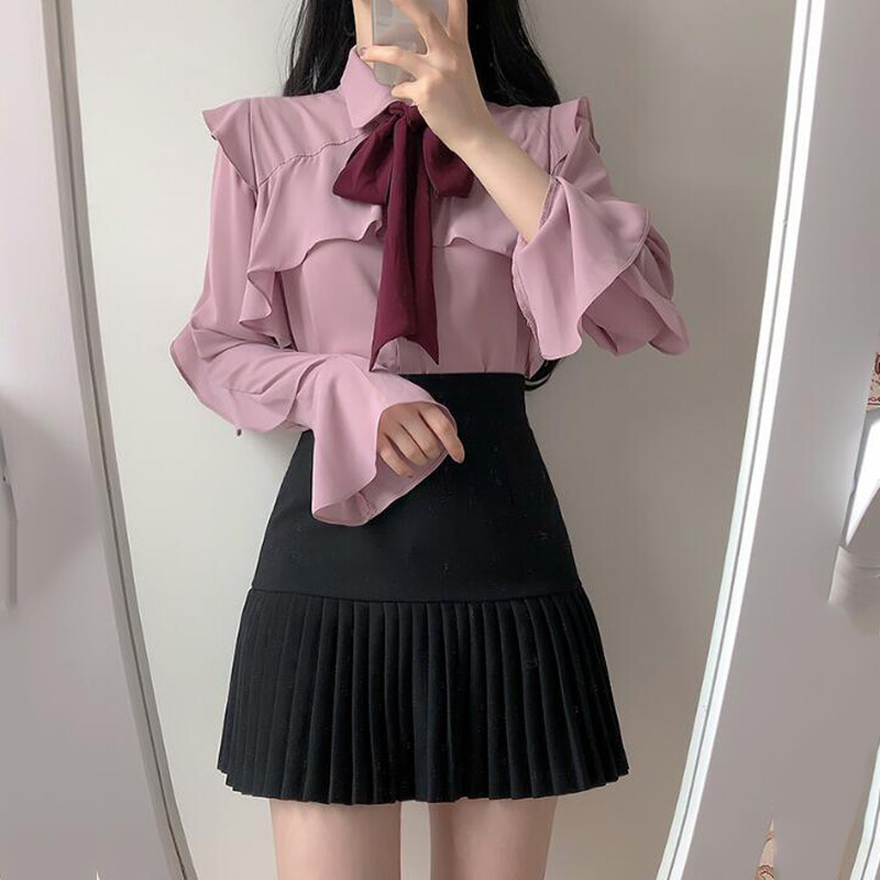 New Sweet Lady Mori Girls Ruffles Tops Lolita Chiffon Blouses Bow Casual Shirts