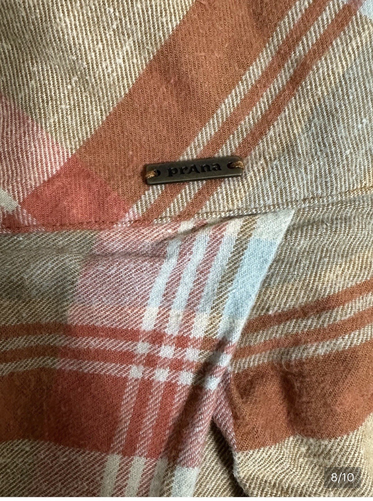PrAna Dante Women’s Flannel Popover Organic Cotton / Hemp Blend Sz S Rust Plaid