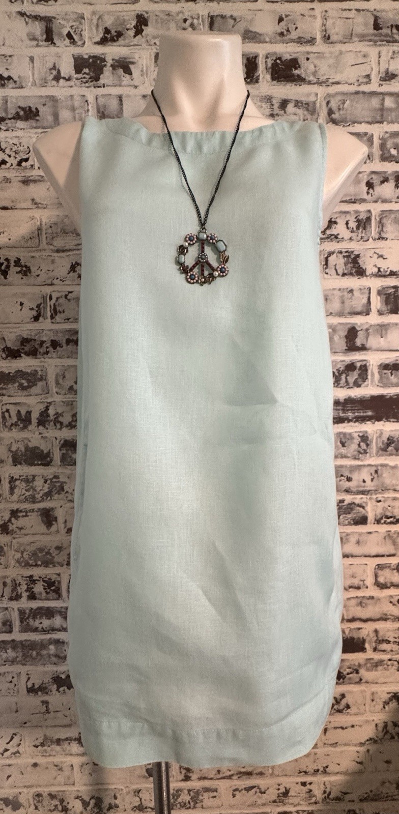 Pure Jill XS Tunic Top/Mini Dress 100% Linen Sleeveless Pockets Coastal Blue EUC