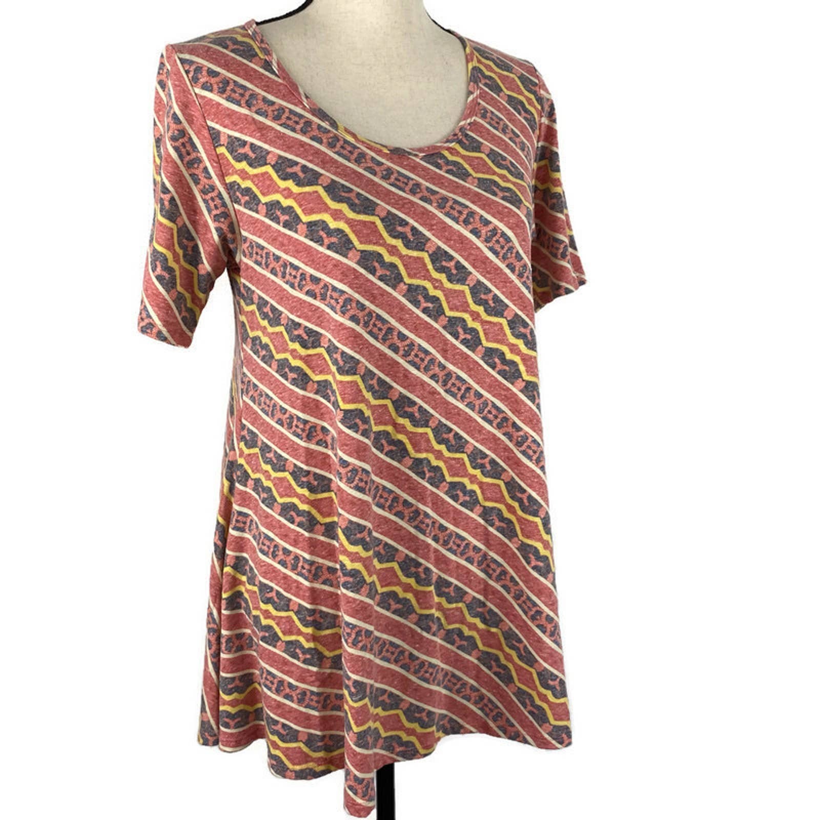 Lularoe Perfect T Red Aztec Print Hi Low Top Tunic Womens Sm Stripes NWT