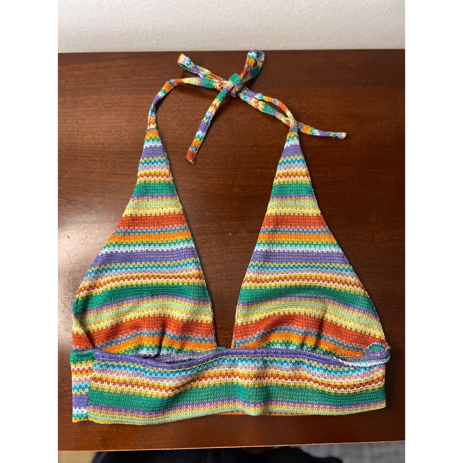 SHEIN 2-Piece Set Womens Large L Striped Crochet Halter Top & Mini Wrap Skirt Bo