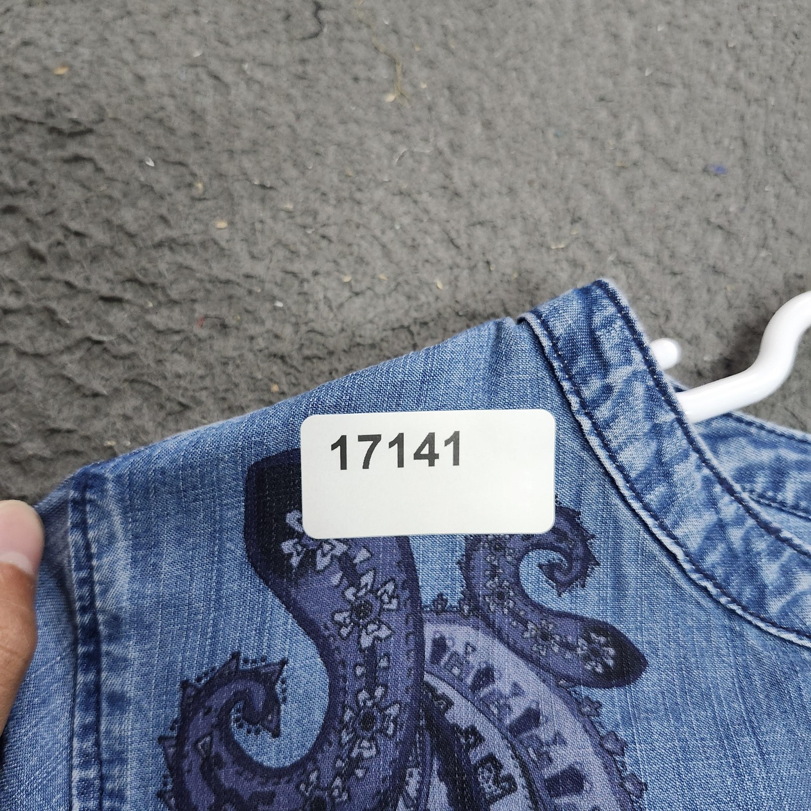 Chico’s Blouse Womens 3 Blue Paisley Embroidered Chambray Henley Tunic Top