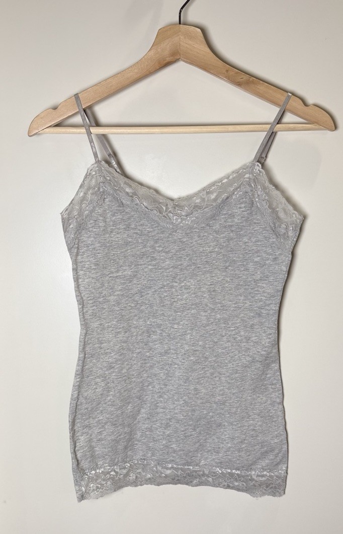 Vintage Y2K Gray Cami Top Women Small Lace Trim Bella Swan Coquette Twilightcore