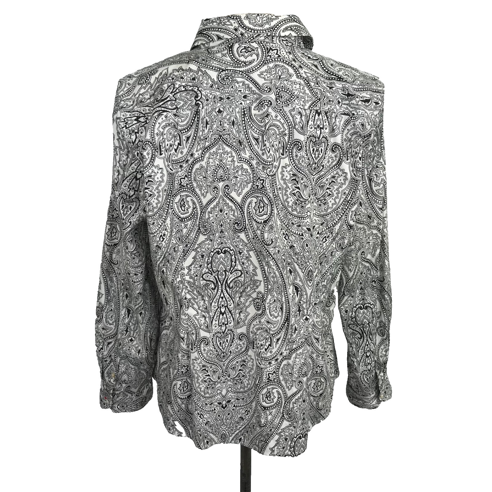 Talbots Wrinkle Resistant Button Up Shirt Size 14 Petite Black White Paisley