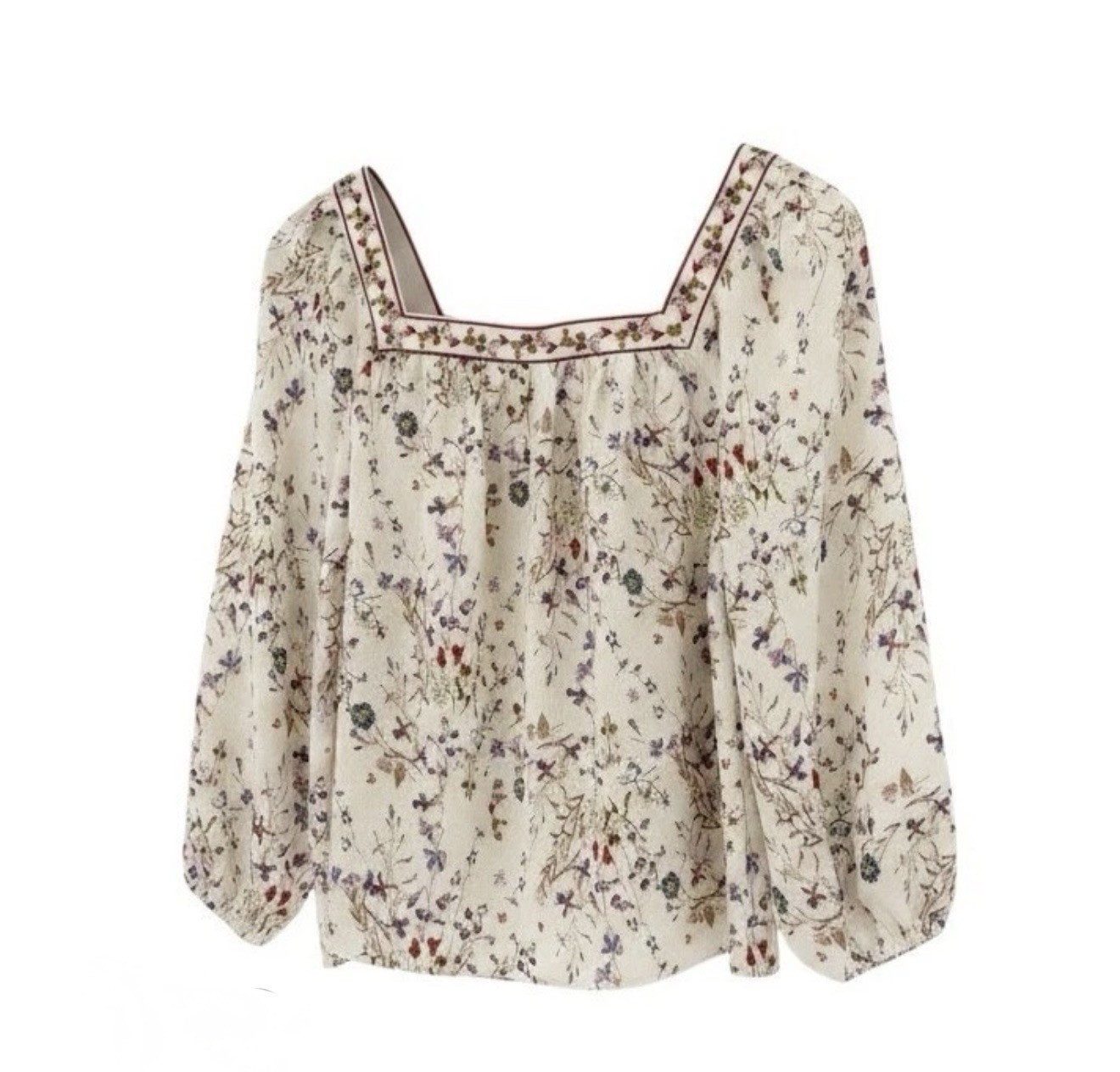 Max Studio Cream Floral Square-Neck Peasant Blouse Plus Sz 3X NWT Boho Peasant