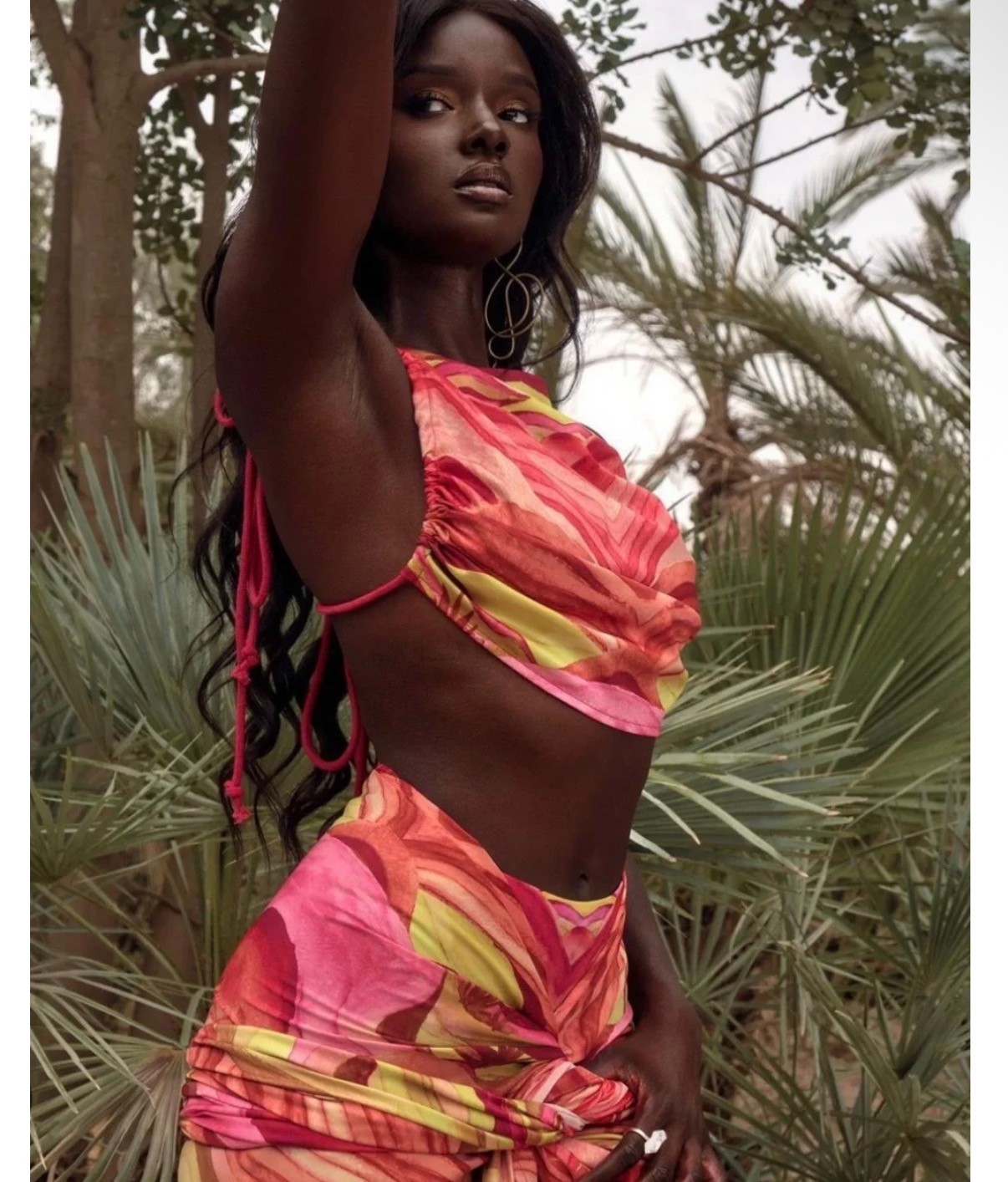 Andrea Iyamah Sunset Aiko Crop Top Red Yellow Backless High Neck Adjustable S/M