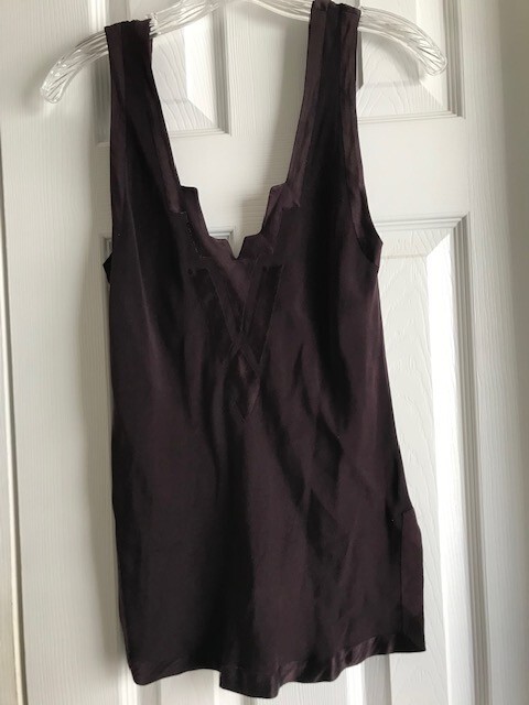 Renata, Crepe Silk Cami, Vintage, Hand Stitched Accents, Eggplant, 40/S/US 8