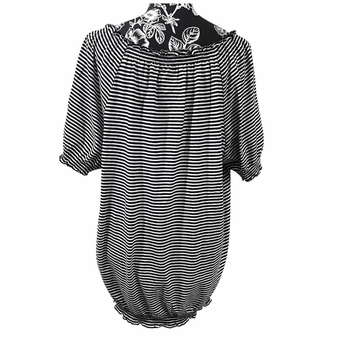 Faded Glory Black & White Striped Tie-Neck